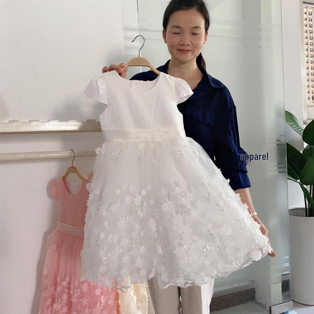 Kids' White Korean-Style Gauze Piano Performance Dress | Fluffy Princess Dress for Girls