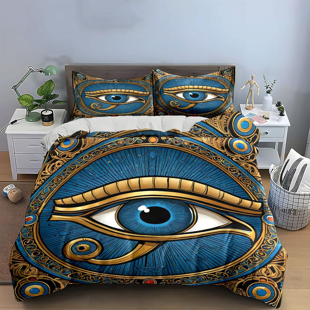 3pcs Egyptian Blue Eyes bedding Set,King Queen Style Bedding,Bedroom GuestRoom Quilt Decor,Gift (1 Duvet Cover+2 Pillowcases)