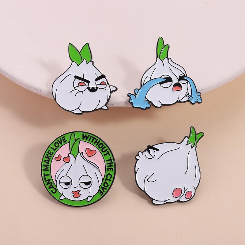 Ne peux pas faire l'amour sans le clou Broche émaillée Ail drôle pleure Ail végétal Jeu de mots Broches Badge de revers Bijou Cadeau pour amis