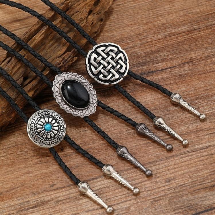 3 st Västerländsk Cowboy Vintage Blommig Sten Hänge Bolo-slips Flätad Läderrep Sladd Halsband Smycken Halsband