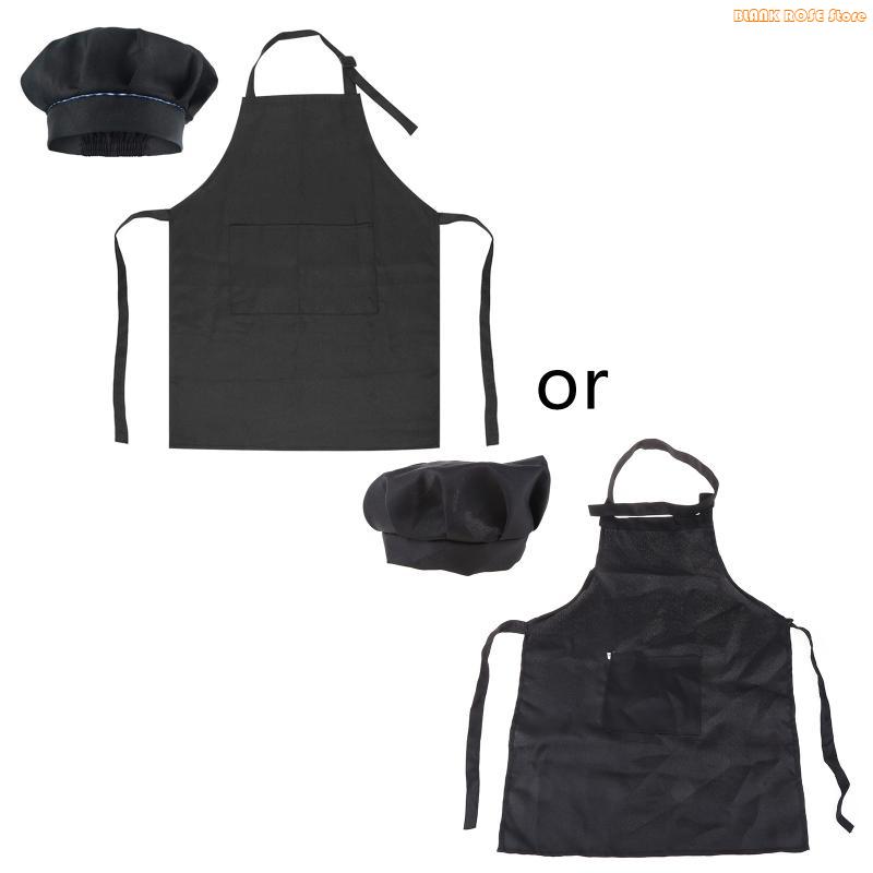 K1AE Детский кухонный фартук-шапка в виде гриба, регулируемый по цвету, с карманом чёрный