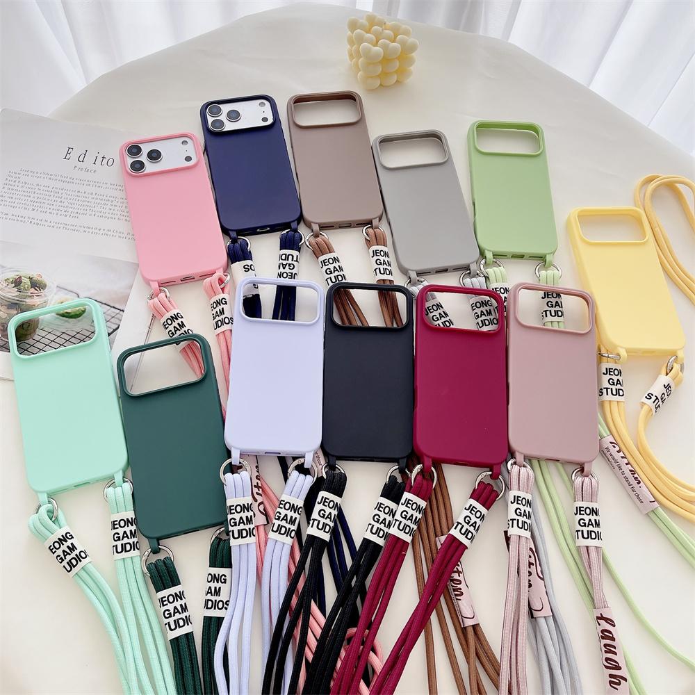 Silicone Phone Case for IPhone 17 Air 16E 15 14 Plus 13 12 11 Pro 17 Pro Max with Candy Color Crossbody Necklace Strap Lanyard