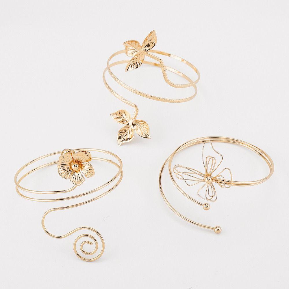 Adjustable Opening Cuff Bracelets Leaf Circle Upper Arm Bracelet Flower Armband Arm Chain  Party