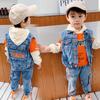 Casual Spring Autumn Baby Boys Girls Jeans Children Denim Vest Hoodie Three Pcs Sets Children Sets