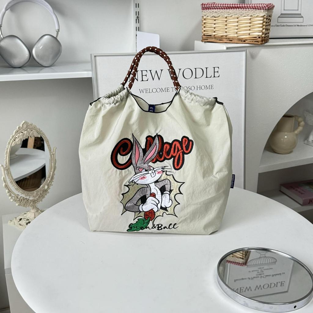 Japanese Style Handmade Waterproof Nylon Canvas Bag with Embroidered Patterns, Large Capacity