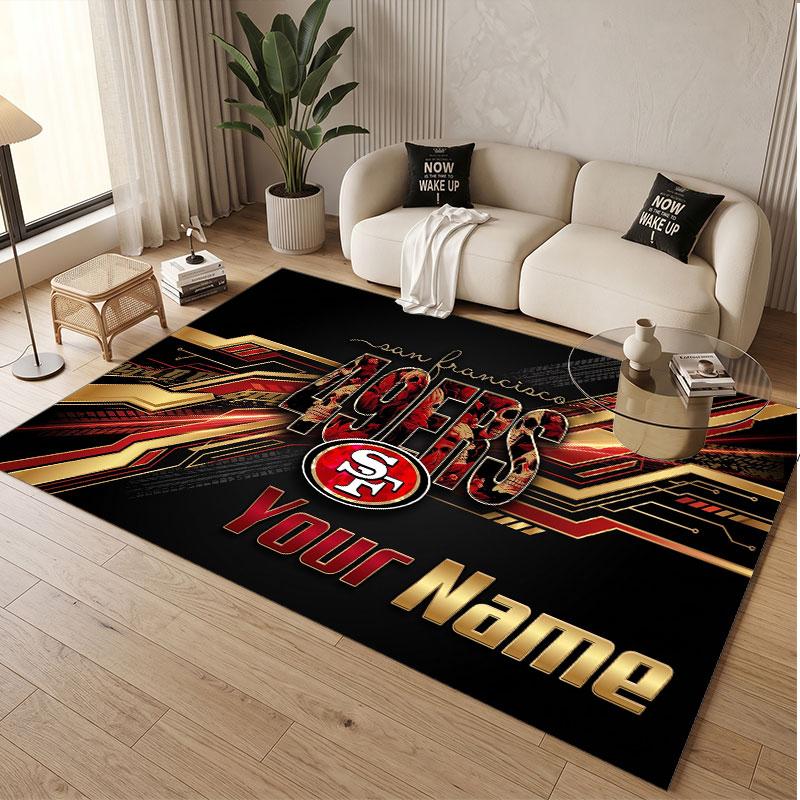Custom Rug San Francisco 49ers Pattern Print Name Text Soft Non‑Slip Floor Carpet for Home Indoor Decoration