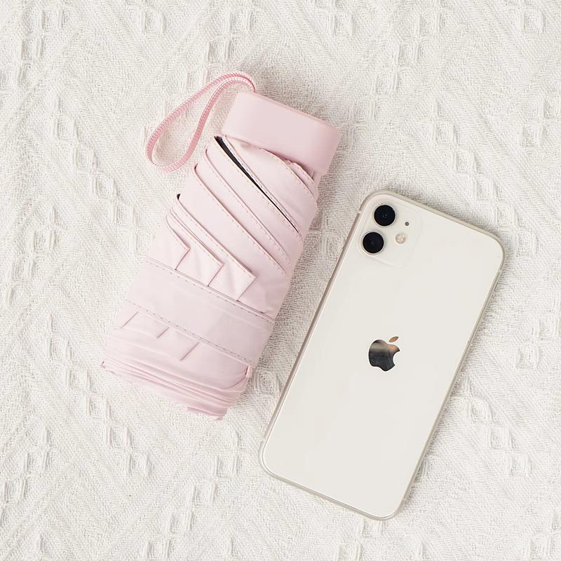 

Настраиваемый черный клеевой складной зонт-капсула с плоской ручкой и 60% защитой от УФ-излучения