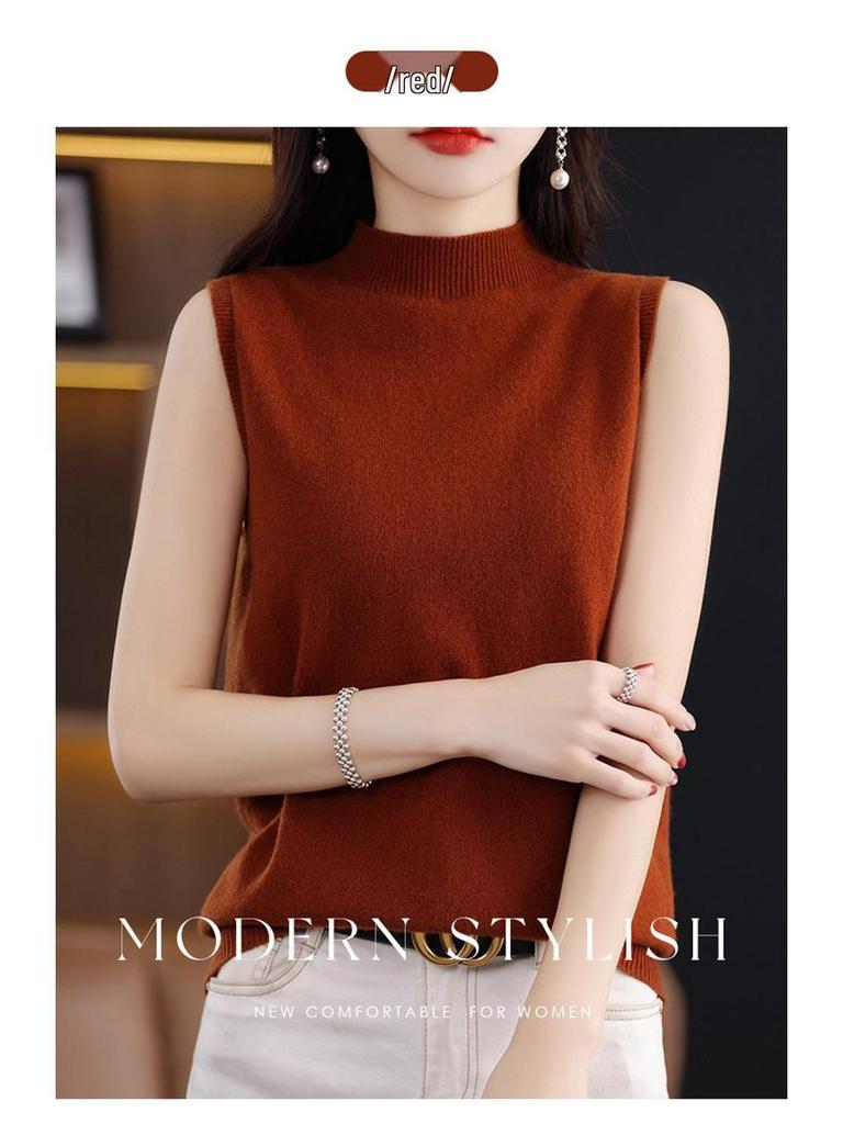 Cross-Border Sleeveless Half-High Collar Women's Slim Knit Camisole - Summer Style Pullover