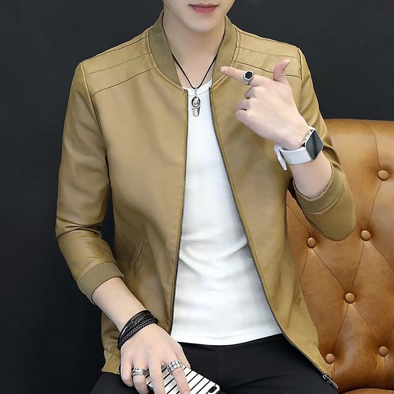 Spring and autumn new leather jacket men's jacket slim jacket casual trend young men's locomotive leather jacket