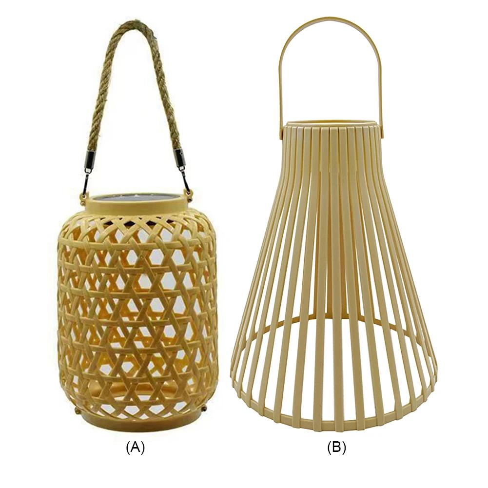 Outdoor Hanging Light with Handle IP55 Waterproof Natural Rattan Bamboo Hanging Solar Light Solar Powered Retro Pendant Light