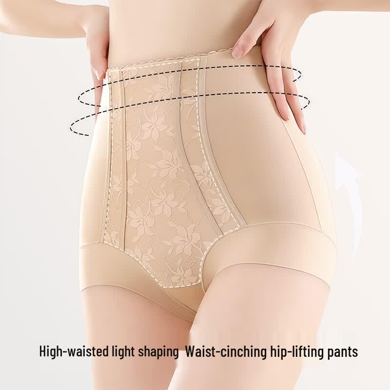Tingmei Women's High-Waist Seamless Tummy Control Lace Briefs