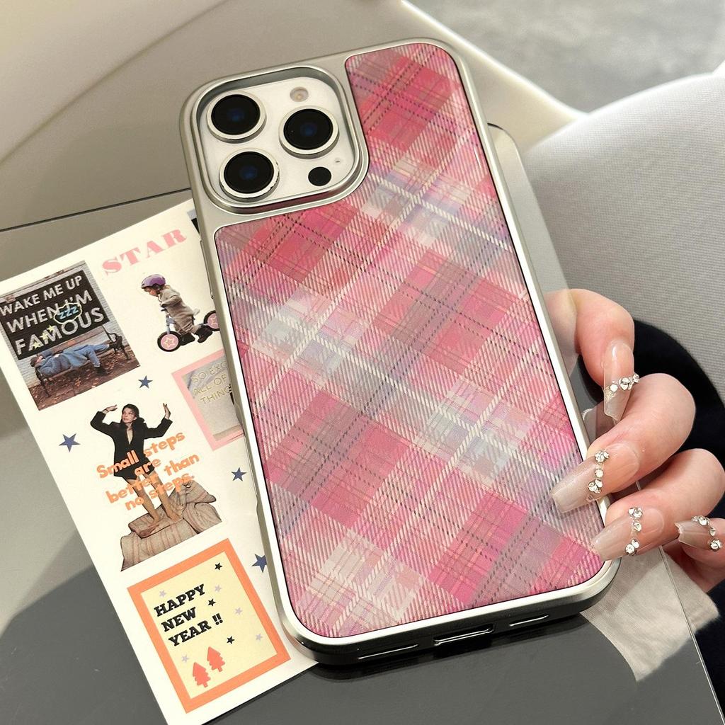 Art Rose Pink Checkered Phone Case for iPhone 17 iPhone 17 Pro Max