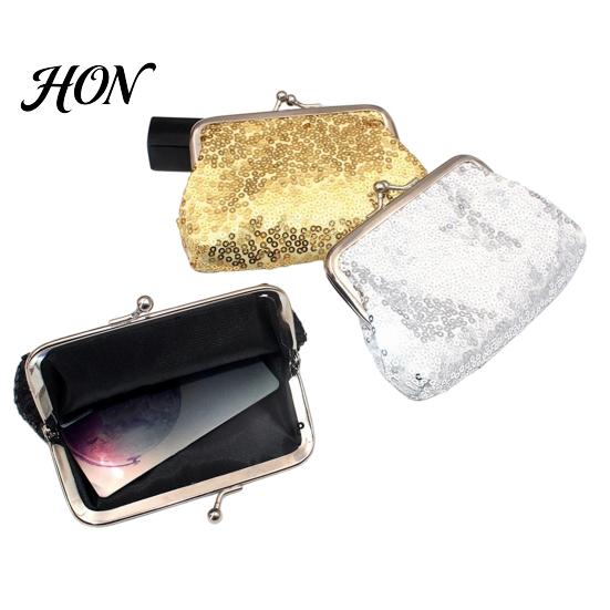 Card And Coin Organizer Women Purse, with Metal Hinge Kiss-lock Design, Lightweight Portable Elegant Wallet Mini Wallet, Sequined Glitter Vintage