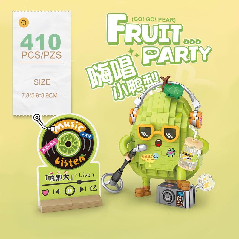 Idea Nanobrick Animation Rock Roll Fruit Music Party Micro Diamond Block Pineapple Pear Durian Apple Construction Brick Toys For Kids