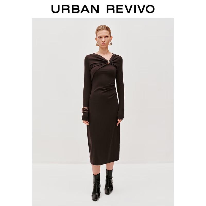 

UR Women s Pleated Long Sleeve Dress with Metal Buckle M