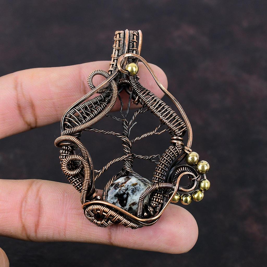 Tree Of Life Astrophyllite Pendant Copper Wire Wrapped Gemstone Pendant Unique Copper Design Jewelry Handmade Wire Wrap Jewelry Gift For Mom