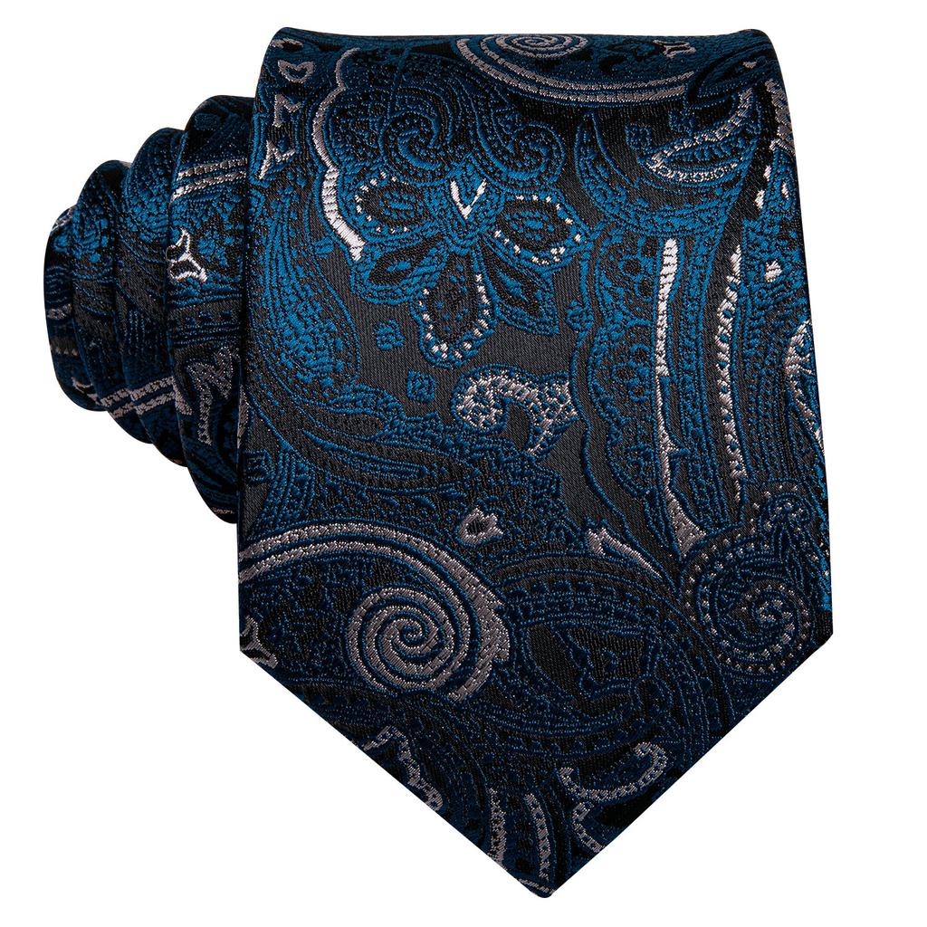 Hi-Tie Fashion férfi kék Paisley nyakkendő Hanky ​​mandzsettagombok üzleti esküvőre