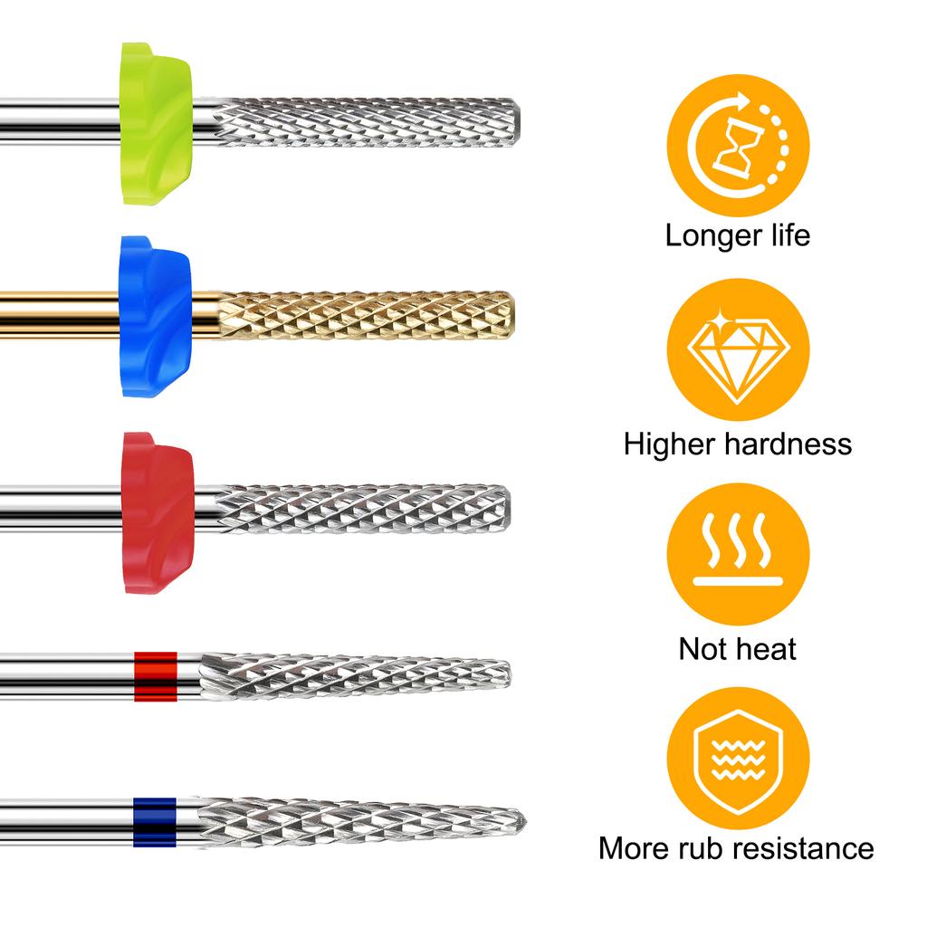 Professional Carbide Nail Drill Bits - 3/32" Tungsten Steel for Acrylic Gel & Natural Nails - Pedicure & Manicur Care Tools