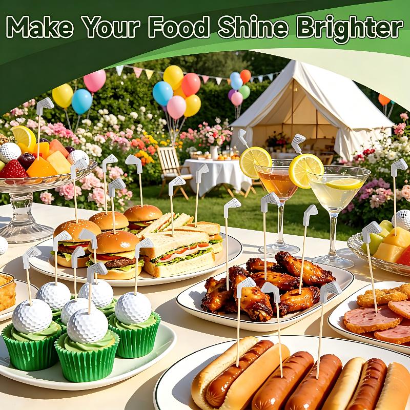 Golf Cocktail Picks, 4.7 In Fancy Toothpicks For Appetizers, Wooden Fruit Skewers Bamboo Food Sticks For Sandwich, Masters Golf