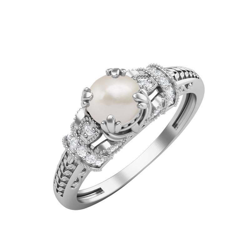 

5MM Round Pearl Gemstone 925 Sterling Silver Solitaire Blossom Design Women Wedding Ring 12 білий