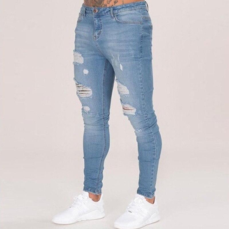 New Men's Trousers Hole Black Slim Fashion Worn Jeans Men's Trousers