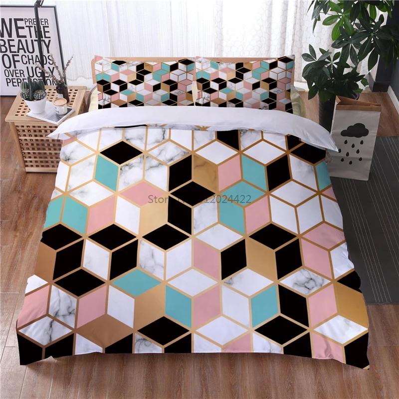 Black White Geometric 3d Bedding Sets Marble Digital Printing Duvet Cover Set with Pillowcase Home Textile Europe Australia Size