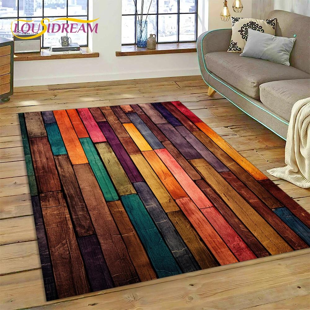 3D Bunt Holzmaserung Holz Kundenspezifischer Teppich Teppich für Wohnzimmer Schlafzimmer Dekor, Fußmatte Rutschfeste Dekoration für Sofa Fußmatte