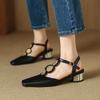 Summer Medium Heel Bag Head Sandals Women's Thick Heel Pointed Casual Solid Color Buckle Rubber Soft Sole New Rear Empty Sandals Women