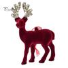Indoor Christmas Party Supplies Flocking Elk Statue, Red Plush Reindeer Ornament, Cute Seated Window Hanging Display Standing Deer Sculpture for Wine