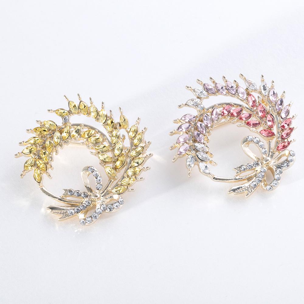 Pinkdudu Módní růžová kamínková brož s pšenicí Romantická kreativní zirkonová mašle Brožové špendlíky pro ženy Šperky PD1309