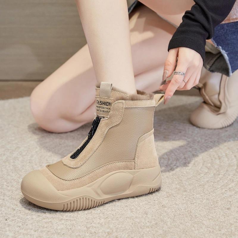 2025 Winter Shoes Women Snow Boots Genuine Leather Non-slip Height Increasing 4.5cm Warm Plush Young Ladies Ankle Boots Plus Size 41