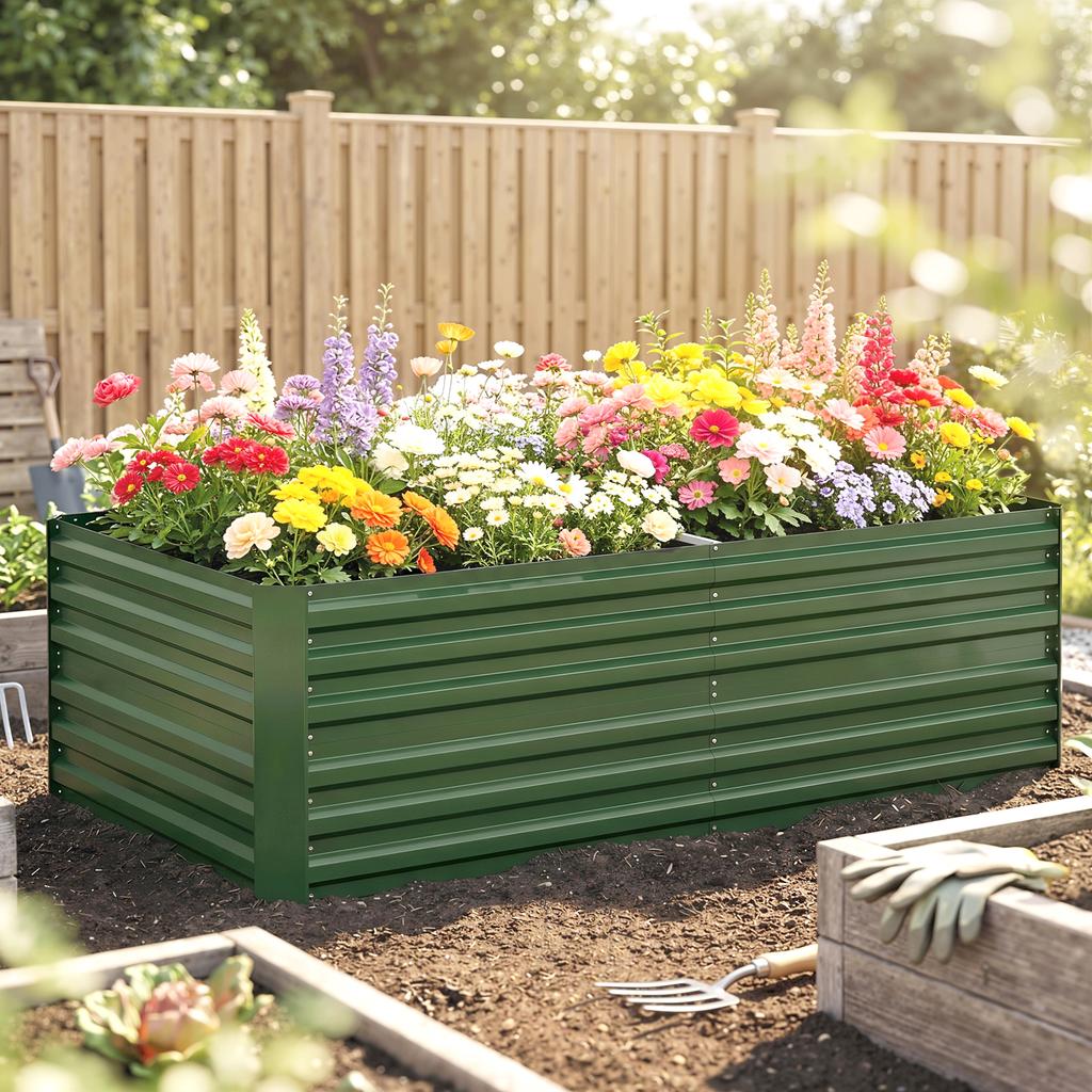 Raised garden bed, rectangular, galvanized steel tubes, 180 x 90 x 59 cm