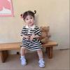 Children's Dress Girls' Summer Korean Edition Striped Strawberry Lapel Casual Dresses