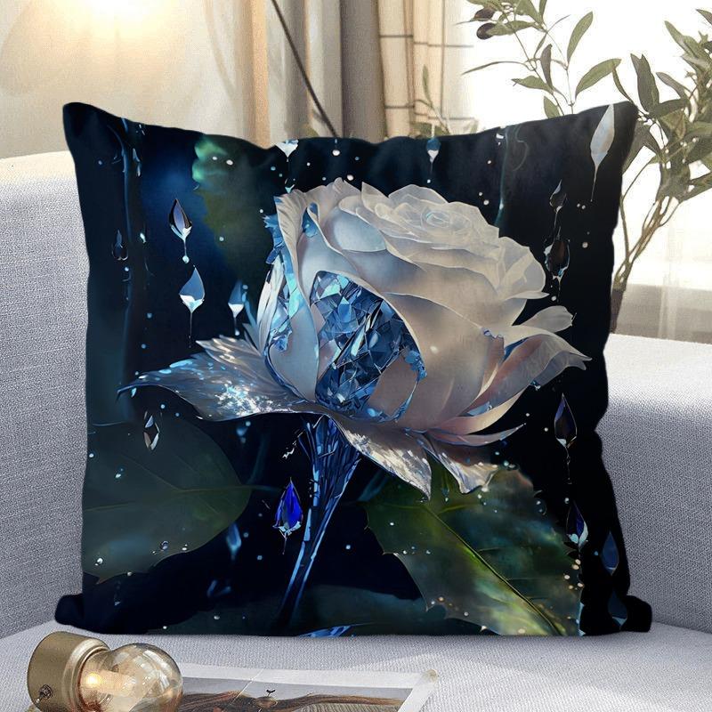 Rose Flower Print Decorative Pillowcase Bedroom Living Room Square Cushion Pillowcase