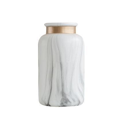 White Ceramics Vase Water Transfer Printed Marble Flower Vase for Bedroom Living Room Cafe