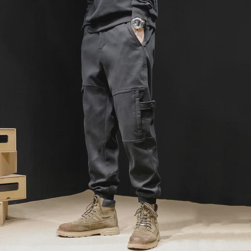 Pantaloni de iarnă pentru bărbați, la modă, mărime mare, din catifea, cu manșete largi