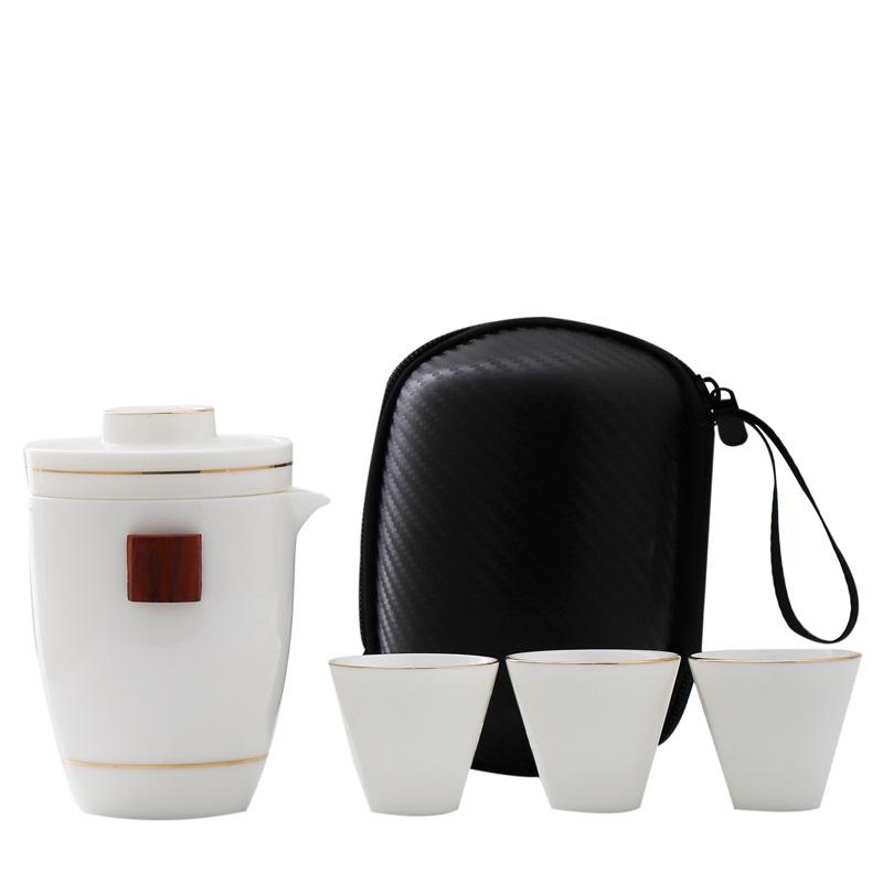 Portable travel teacup tea set small set outdoor one pot three cups ceramic express cup bubble teapot printing Dragon Boat Festival