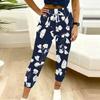 Summer Ladies Color-blocking Printed Sweatpants Loose Fit Drawstring Joggers Elastic Cuff Daily Casual Pants