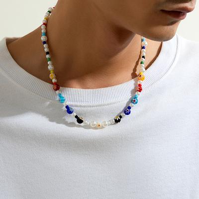 Imitation Pearl and Colorful Beads Short Choker Necklace for Men Trendy Beaded Chains On Neck 2026 Fashion Jewelry Accessories