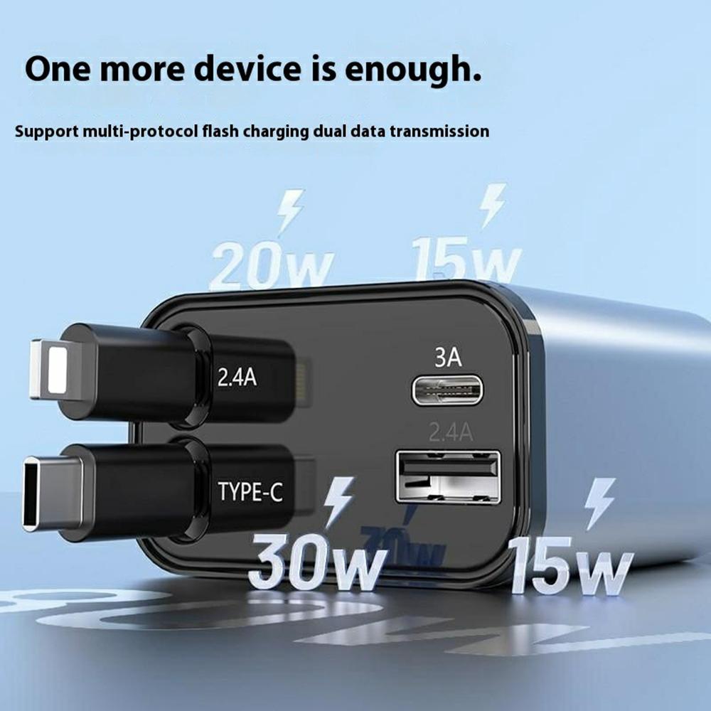 PT-27 Car Charger with Type-C/iP Retractable Cable Super Fast Charging Cable for Cell Phones, Tablets