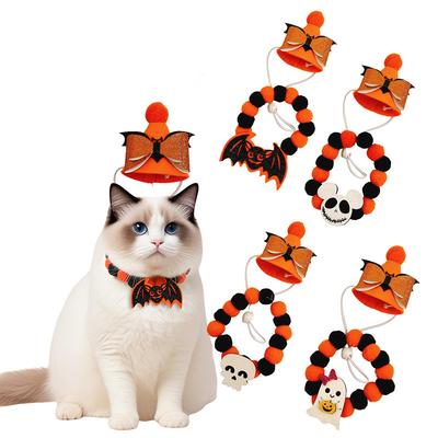 Halloween Cat Accessories Set Quickly Wearing Elastic Adjustable Soft Pet Necklace Dog Cat Collar Pets Holiday Playful Costumes