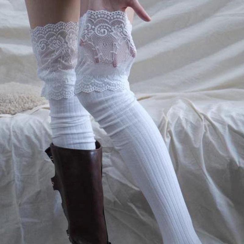 Women'S  Lace Patchwork Long Stocks Sweet Lolita Over-The-Knee Socks
