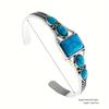 Bohemian Retro Turquoise Carved Geometric Open Bangle Bracelet