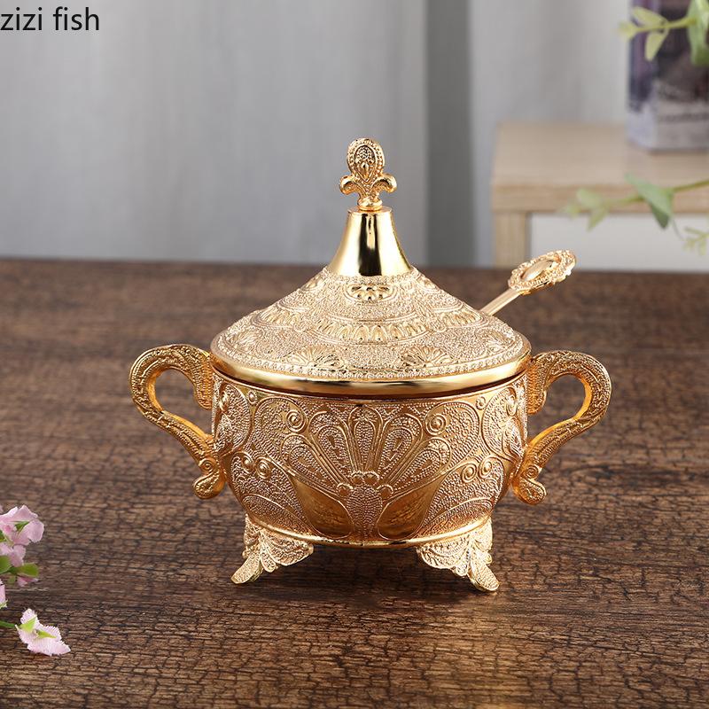Kitchen Seasoning Jar Alloy Carved Storage Jars Sugar Cup Salt Shaker Spice Jar Seasonings Box Spice Bottle Spices Container