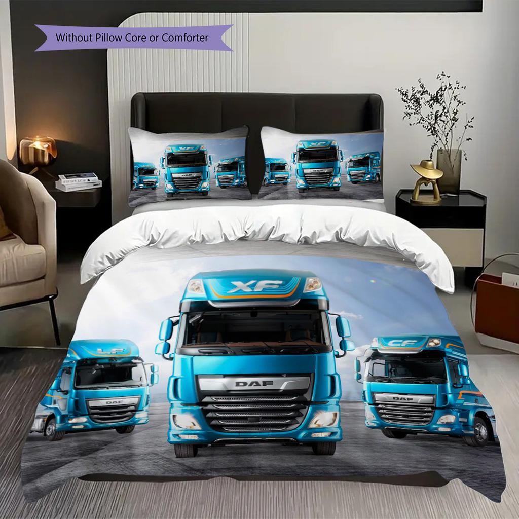 Biancheria da letto Dinamica Blu Camion Autostrada (1 * copripiumino + 2 * federa, senza nucleo) Set biancheria da letto 2D Piatto Regalo di Natale Compleanno Morbido e Confortevole