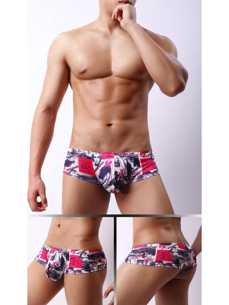European and American Low-Rise Men's Head Print Mesh Underwear with Moisture-Wicking and Breathable Fabric