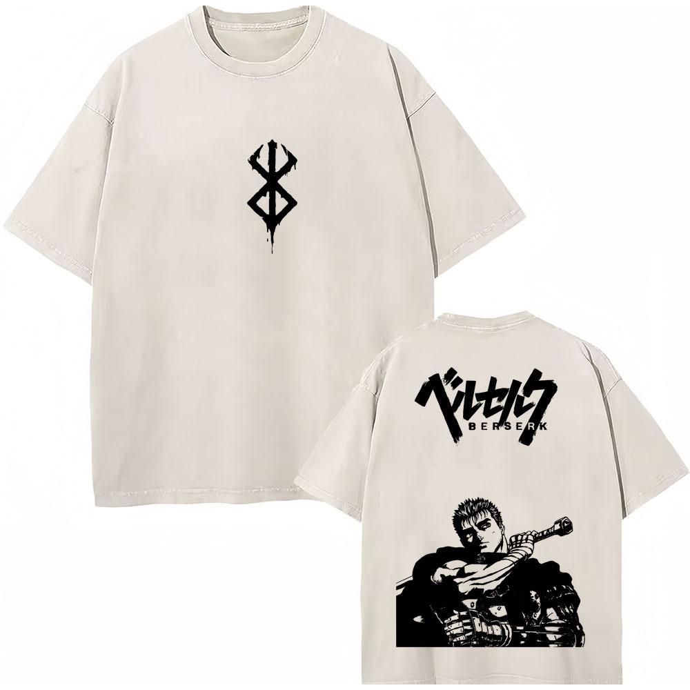 Washed Anime Berserk Guts Classic T-Shirts Manga Gatsu Griffith Zodd Trend T-shirt Men Women Oversized  Cotton Casual Tee Shirt