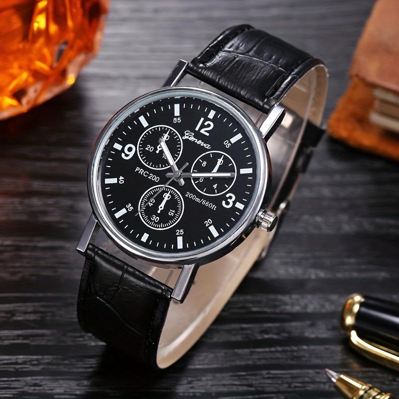 Classic Three-Eye Men's Quartz Watch - Fashionable Timepiece with Date Display and Leather Strap - Ideal Gift for Him