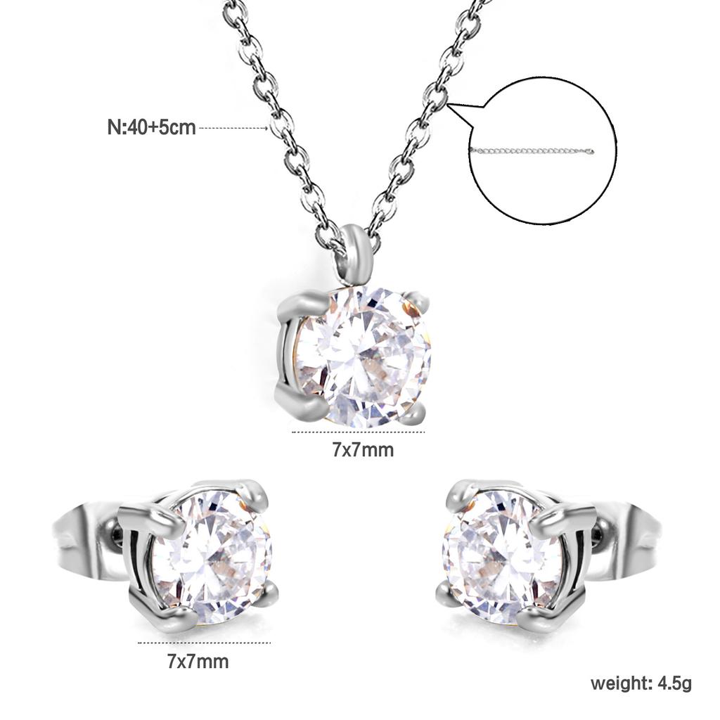 Square White Zircon Earrings And Necklace Set Classic Versatile Women's Jewelry Fade Resistant