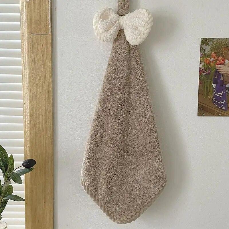 Hand Wiping Cute Bow Hanging Coral Fleece Hand Towel Bathroom Absorbent Small Towel CHILDREN'S Home Quick Drying